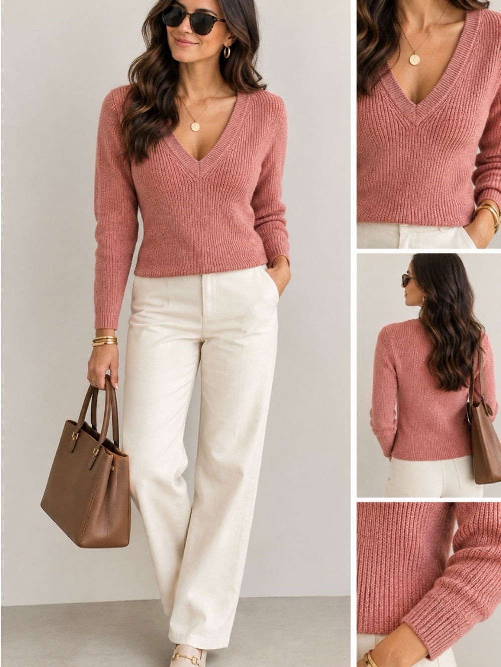 Wilfred Merino Wool V- Neck Sweater in Rosewood